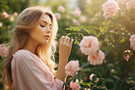 花朵女生节欣赏花朵的女人背景