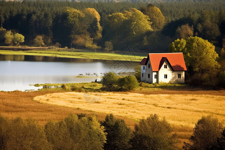 农村地貌景观的红屋图片