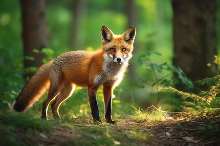 夏季森林里的野狐高清图片