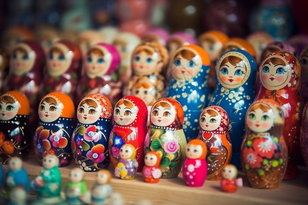 俄罗斯套娃玩偶五颜六色的娃娃背景