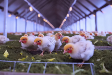 小鸡在农场吃食物背景图片