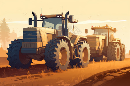 麦草农用机械农用的大型机械插画