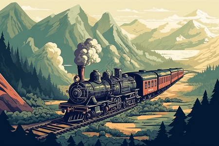 抽象的蒸汽机车插画