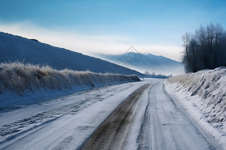 积雪公路冬季积雪的公路背景