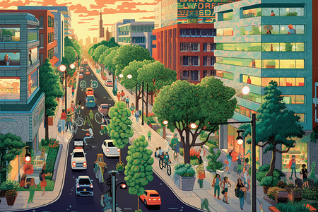 生态建设打造可持续发展的城市插画