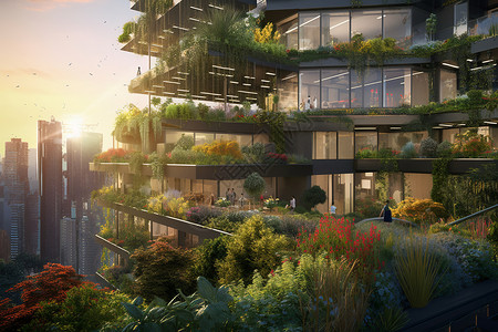 生态建设素材绿植覆盖的房子插画