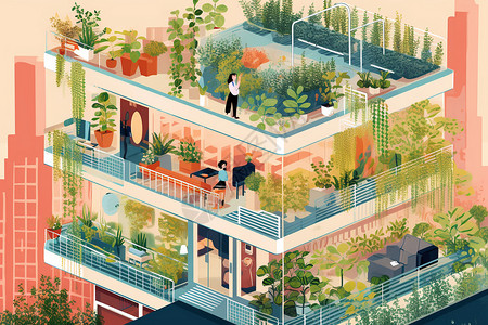 生态建设未来环保绿色的房子插画