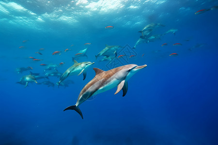蓝色圆斑胖鱼哺乳动物海豚背景