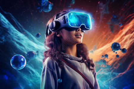 VR3D眼镜产品令人惊叹的VR世界插画