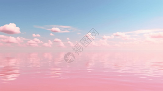 粉红色天空梦幻粉红色的海洋插画