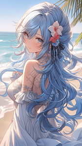 沙滩上美丽的少女背景图片
