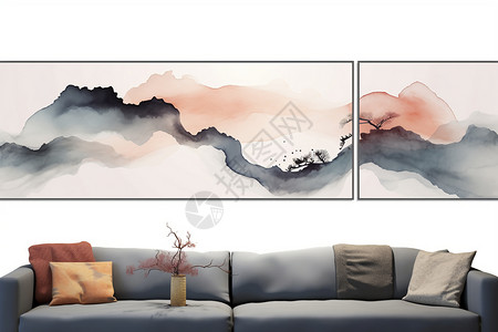装饰面板客厅的壁画水墨画设计图片