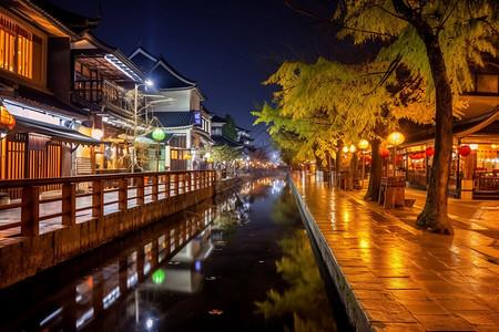 大雁古城古城的夜晚背景