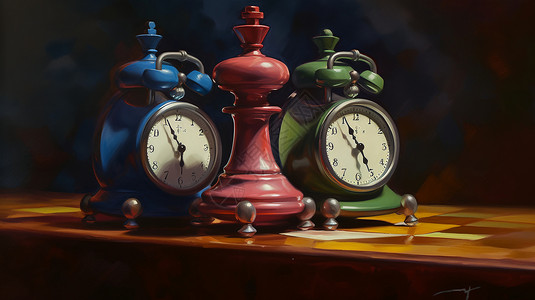游戏插画不同颜色的象棋时钟背景