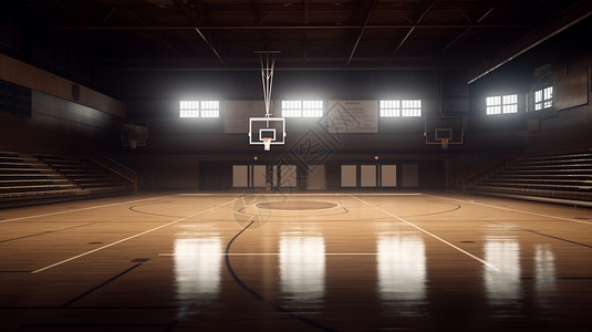 室内运动场馆有篮球框的场馆插画
