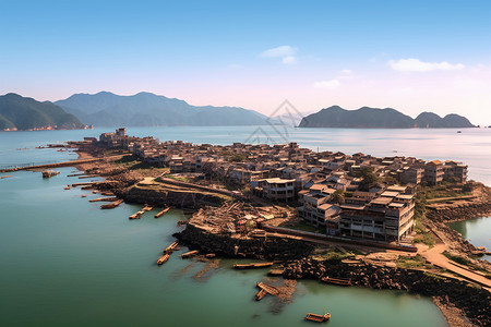 连江渔村的远景图背景