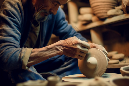 陶艺工作室男人在做陶艺背景