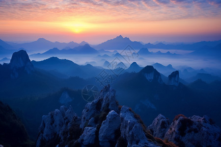五大峰林黎明下的自然风光背景