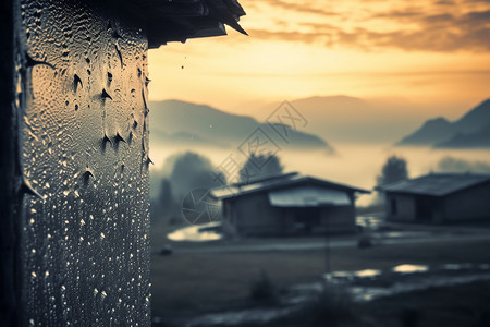 雨后的村庄背景图片