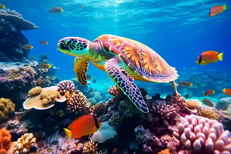 海底乌龟眼花缭乱的海底世界背景