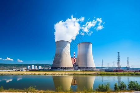 蓝天下的核电站图片