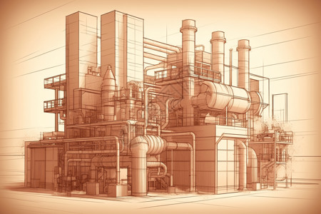 一个生物质热电联产工厂插画