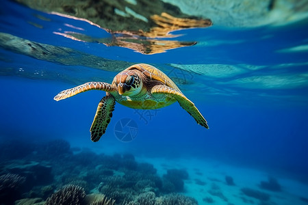 清澈海底的海龟图片
