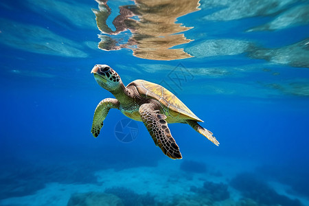 潜水海洋海底的海龟背景