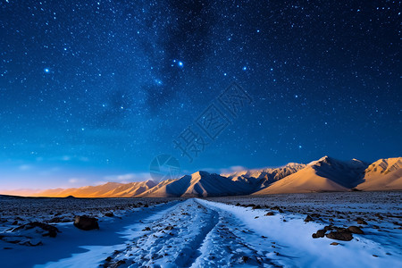 星空下的路严寒的冬天风景背景