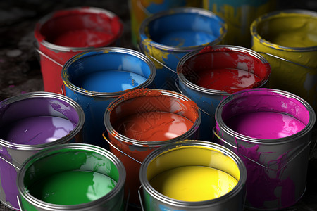涂料桶各种彩色油漆背景