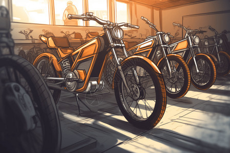 自行车车头电动自行车的画面插画