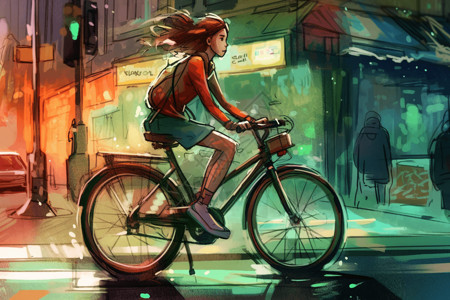 共享电动自行车电动自行车水彩画插画