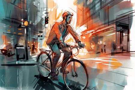 充电自行车街道骑车的人插画