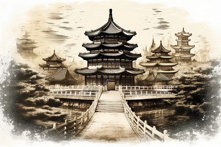 中国水墨地标背景图片