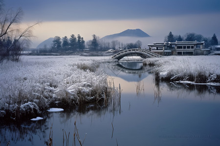 冬天南湖雪景背景图片