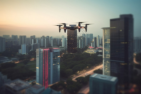 无人机在城市中航拍图片