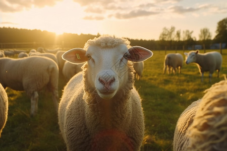 户外牧场的羊群图片