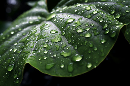 雨后树叶上的雨水水珠背景图片