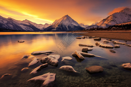 日落时的美丽雪山图片