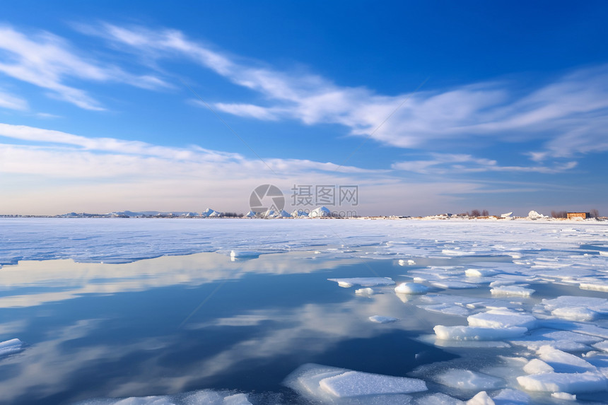 冬季的湖面自然风景图片