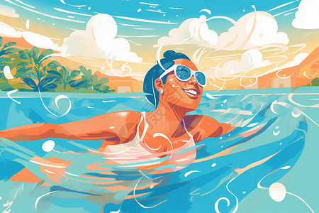 夏日水中游泳的女性背景图片