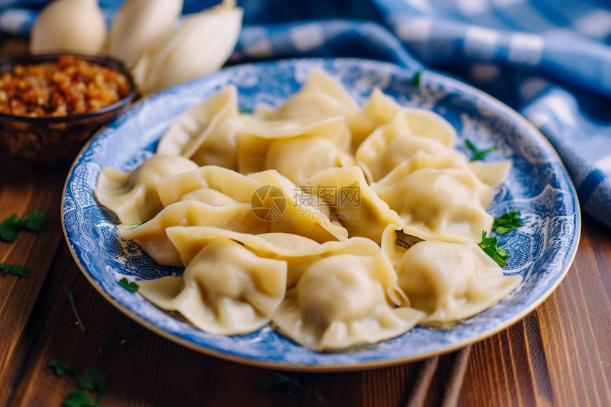 一盘早餐饺子图片