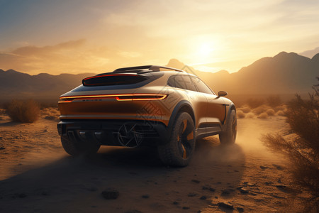 在沙漠上的新能源汽车图片