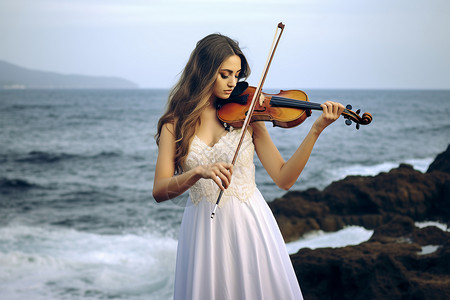 拉提琴的年轻女士背景