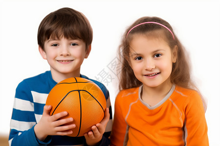可爱的孩子抱着篮球背景图片
