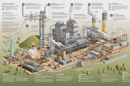 工业地图素材生产电力的图表插画