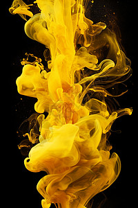 黄色飞溅颜料流动的黄色烟液设计图片