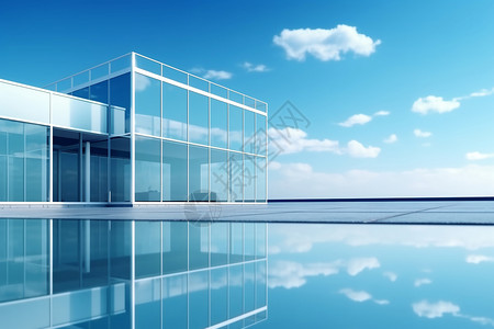 玻璃建筑与水的反射图背景图片