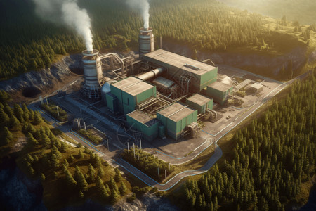 地热发电工厂的鸟瞰图图片