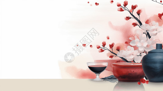 红色水壶杯子里的酒设计图片